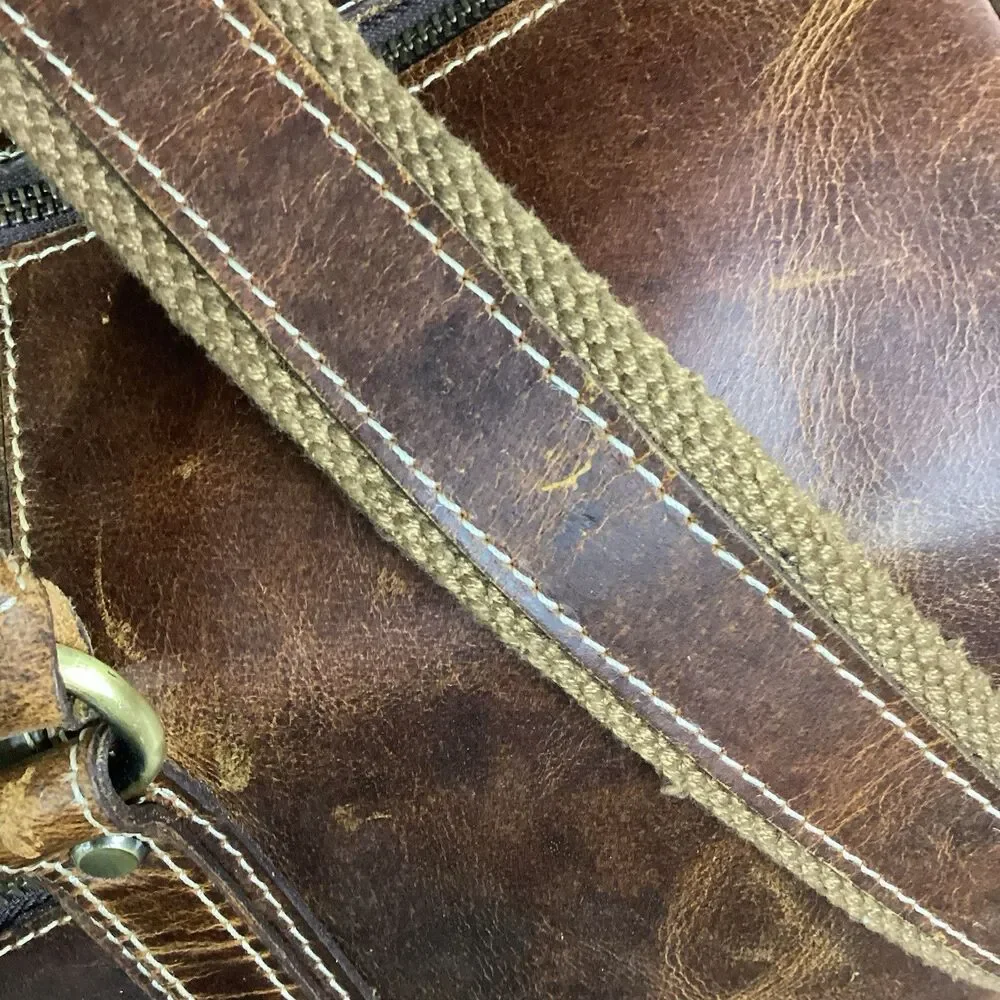 Aaron Leather Goods Duffle Bag Weekender Brown Arezzo Buffalo w/Shoulder Strap